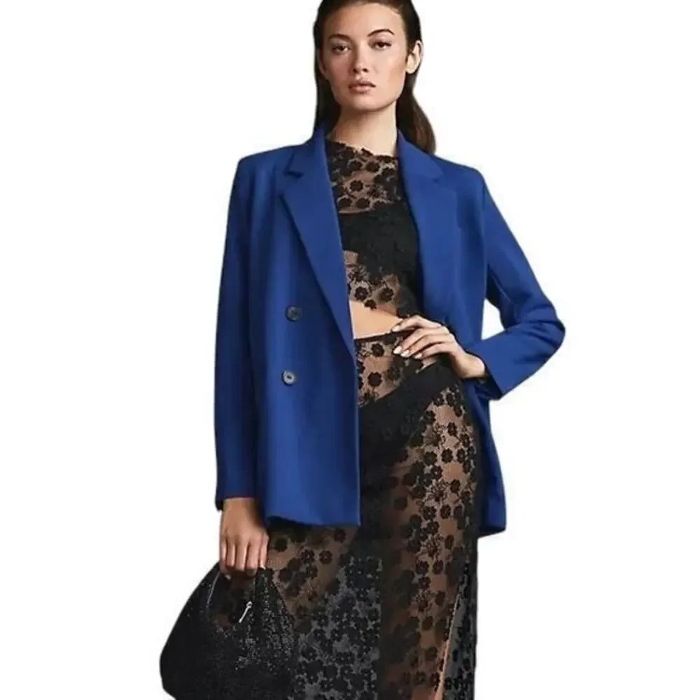 Anthropologie Maeve Double-Breasted Blazer in Blue size 4